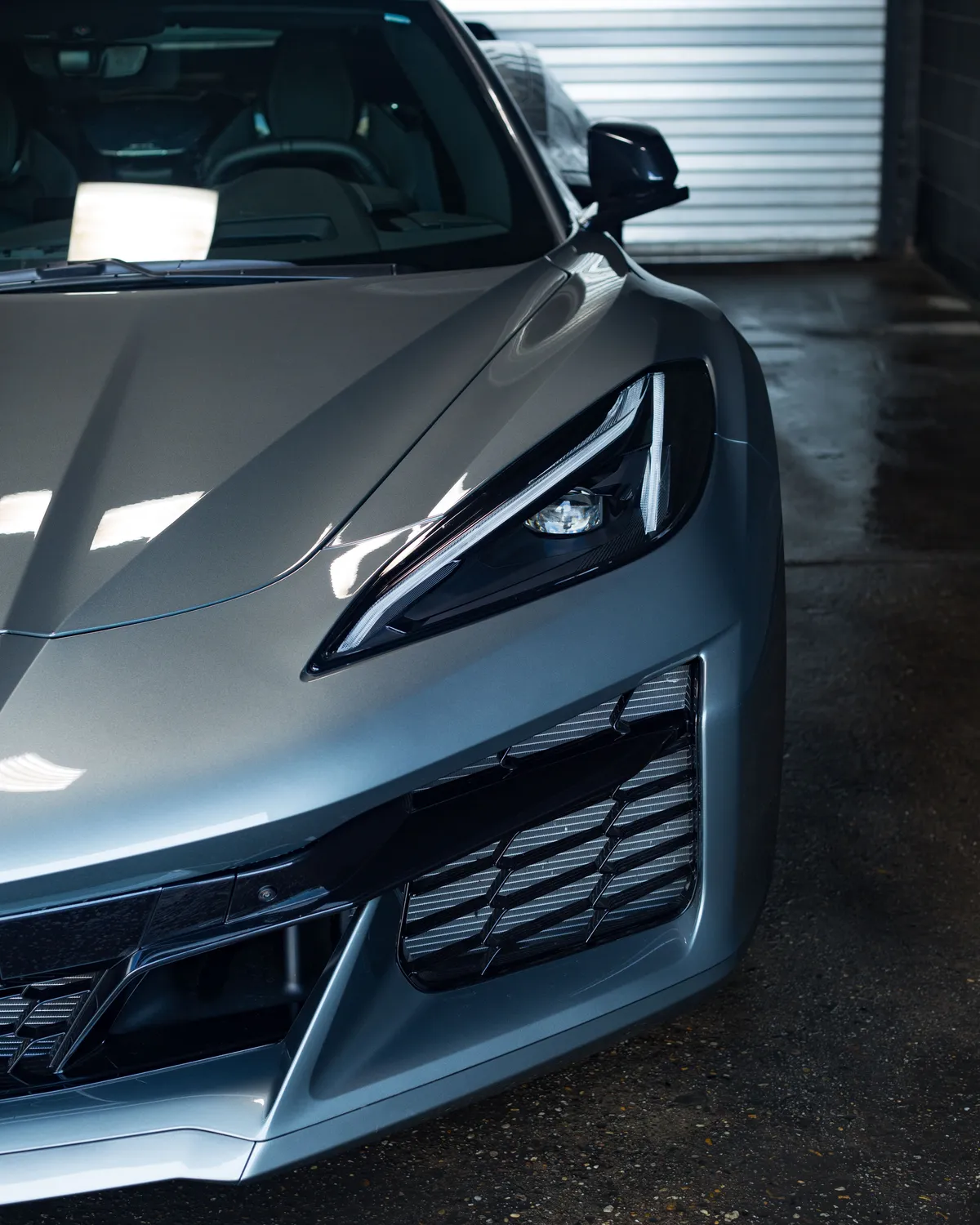 Grey C8 Corvette front quarter detail - paint protection film